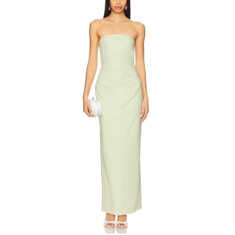 Shona Joy Lani Strapless Draped Maxi Dress Pistachio Green New
